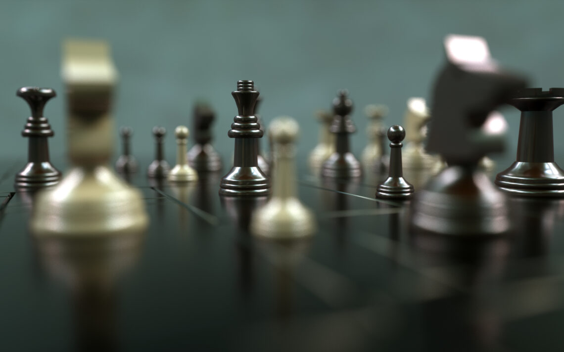 3d render. Chess board and pieces